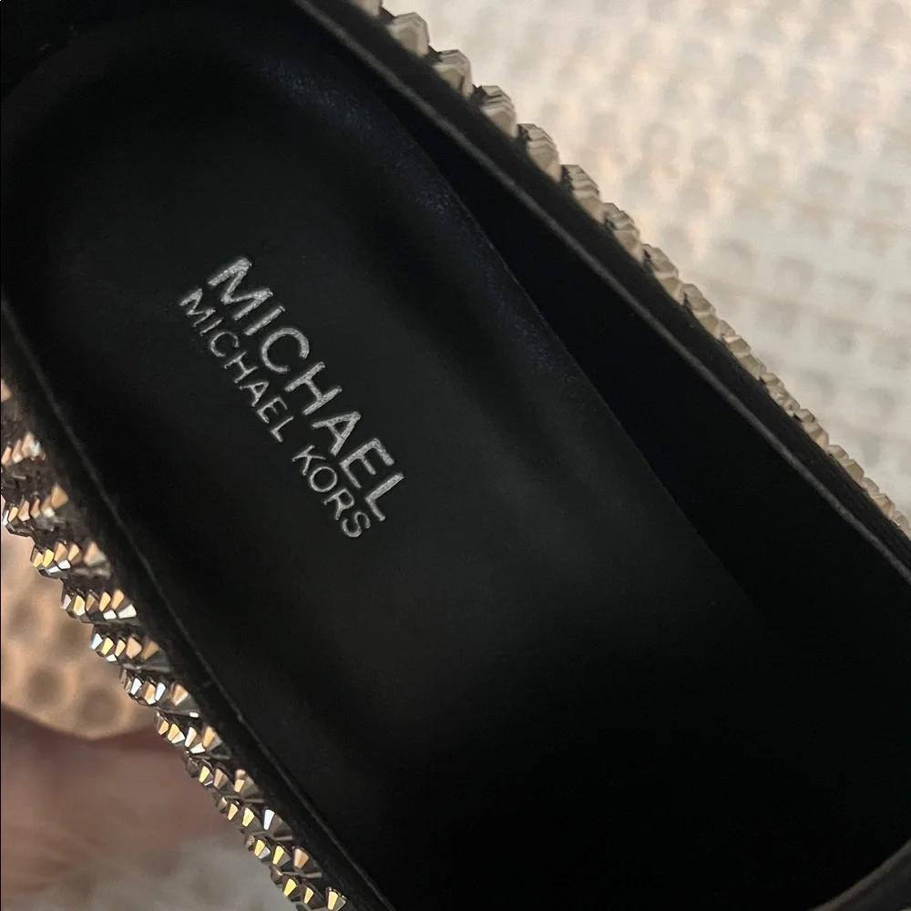 Michael Kors Silver Studded Black Loafers - Picture 2 of 5